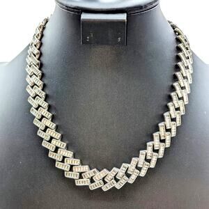 Silver Tone Baguette CZ Chunky Hip Hop Heavy Chain 20" Necklace